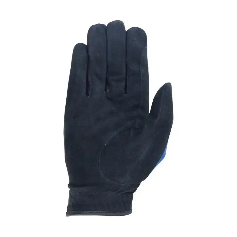 Black suede hy signature riding gloves with subtle blue thumb accent and durable pu fabric for flexible fit