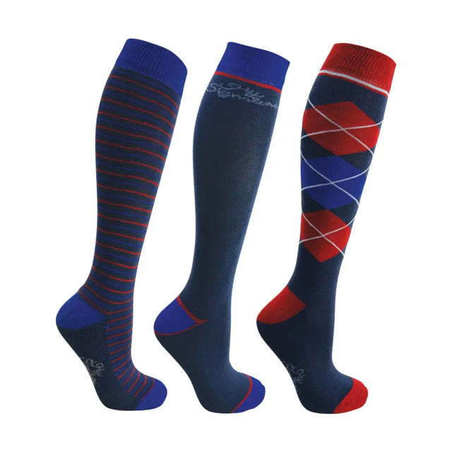 Hy Signature Socks (Pack of 3) Navy/Red/Blue Child 8-12 Barnstaple Equestrian Supplies