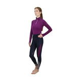 Hy Sport active base layer purple and black close fit base with magenta side panels made from soft breathable fabric