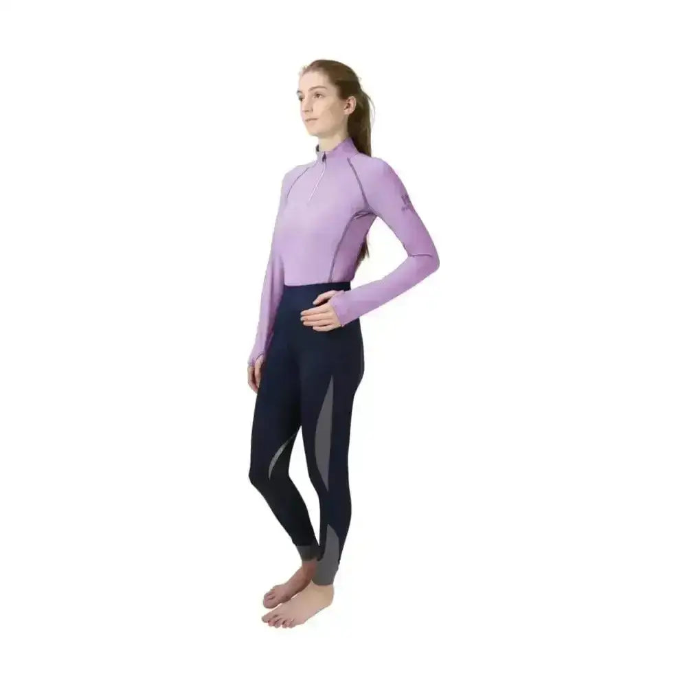 Lavender hy sport active base layer with high collar close fit base and soft breathable fabric for riding