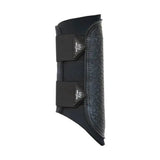 Black hy sport active brushing boots with textured woven side panels and adjustable velcro straps for cross country use