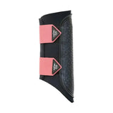 Black and pink hy sport active brushing boots with textured side panels for cross country rides in wonderful countryside