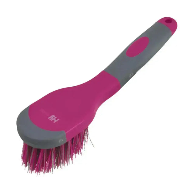 Pink and gray hy sport active bucket brush with ergonomic handle and soft touch multi-purpose bristles for grooming