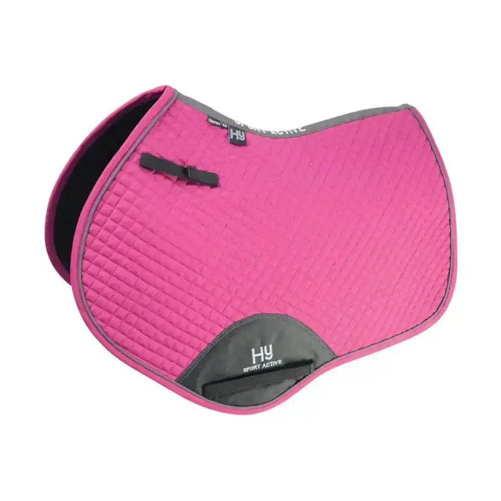 Pink quilted hy sport active close contact saddle pad with gray trim and black accents for active contact saddle use