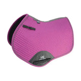 A vibrant pink hy sport active close contact saddle pad with gray accents and black strap for active close contact riding