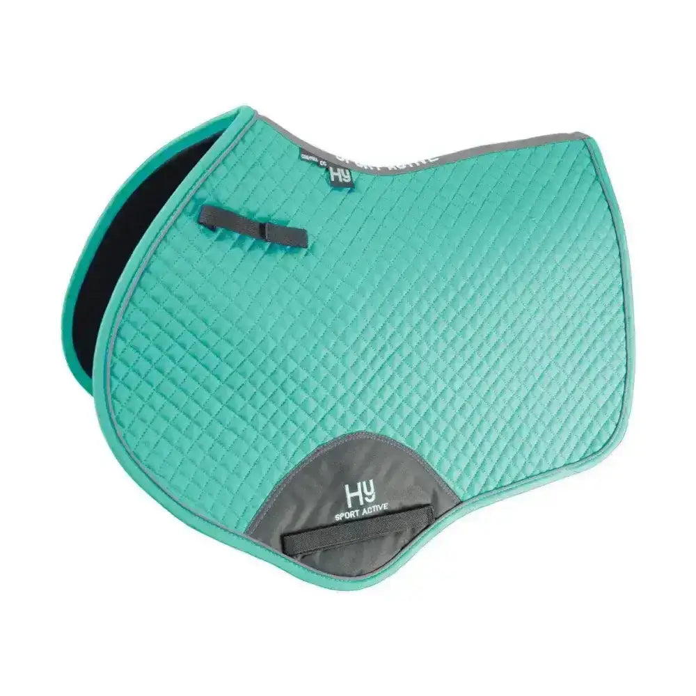 Teal quilted hy sport active close contact saddle pad with gray trim and black lining for active close contact use