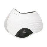 White quilted hy sport active close contact saddle pad with black accents designed for active close contact riding