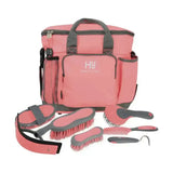Pink and gray hy sport active complete grooming bag with brushes comb and hoof pick for equestrian active groom