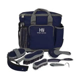 Navy blue and gray hy sport active complete grooming bag with brushes comb and hoof pick for equestrian active groom