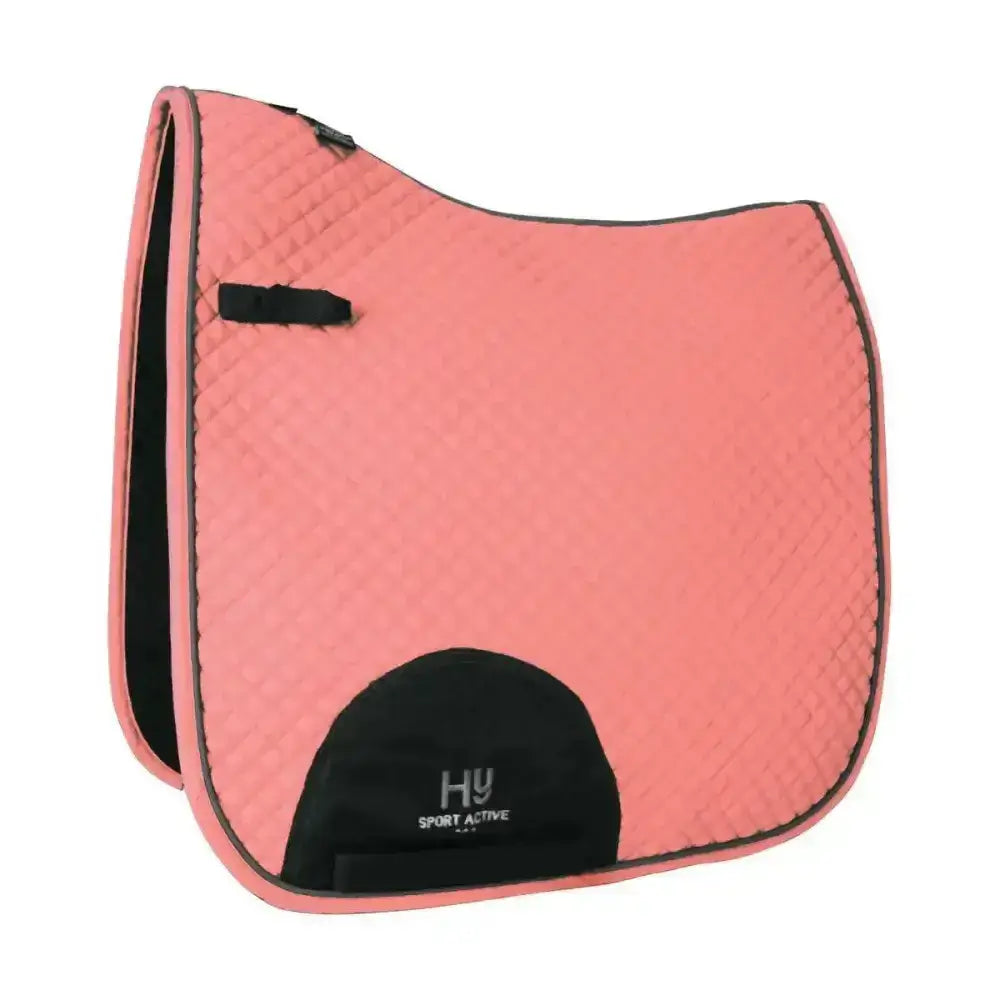 Pink quilted active dressage saddle pad with black trim and signature hywither cut by hy sport active dressage