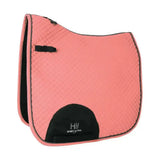 Pink quilted active dressage saddle pad with black trim and signature hywither cut by hy sport active dressage