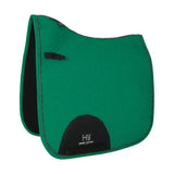 Green hy sport active dressage saddle pad with black trim and branded logo featuring signature hywither cut