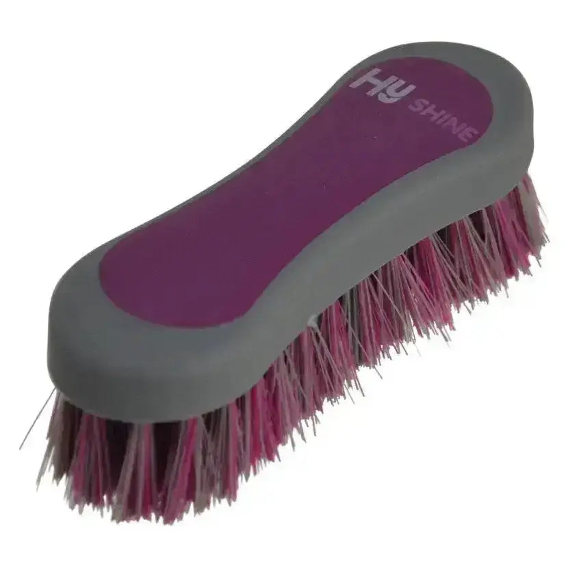 Hy sport active face brush with purple and gray handle and two-tone pp bristles in pink magenta and dark purple