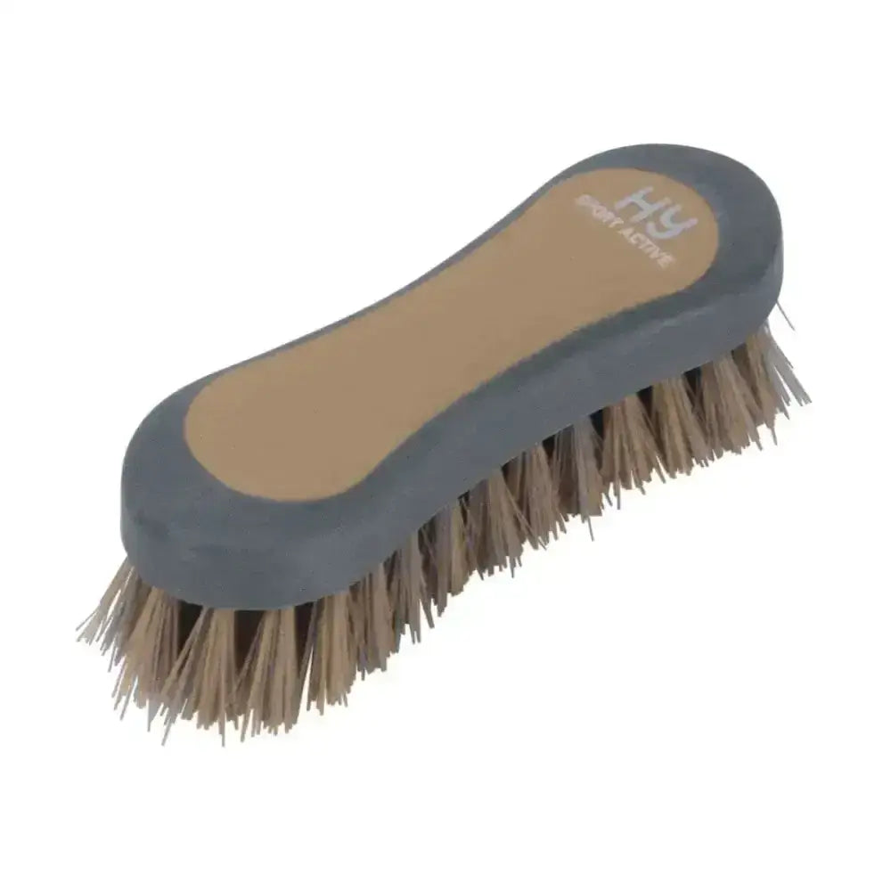 Hy sport active face brush with gray and tan two-tone pp bristles and durable plastic handle for sport active face use