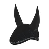 Black hy sport active fly veil horse ear bonnet with soft padded ears and breathable close-knit crochet design mesh body