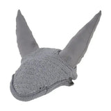 Gray knitted horse ear bonnet with padded pointed flaps in close-knit crochet design active fly veil by hy sport