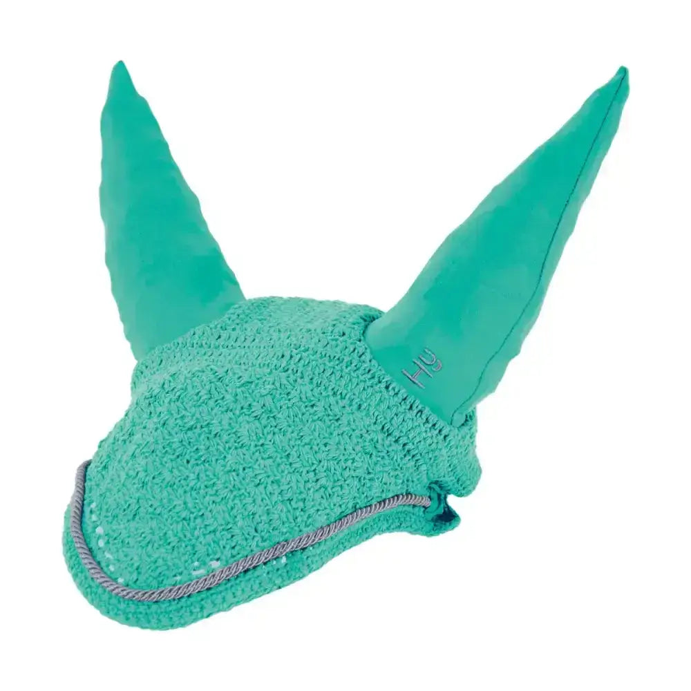 Teal hy sport active fly veil horse ear bonnet with close-knit crochet design and pointed ear flaps