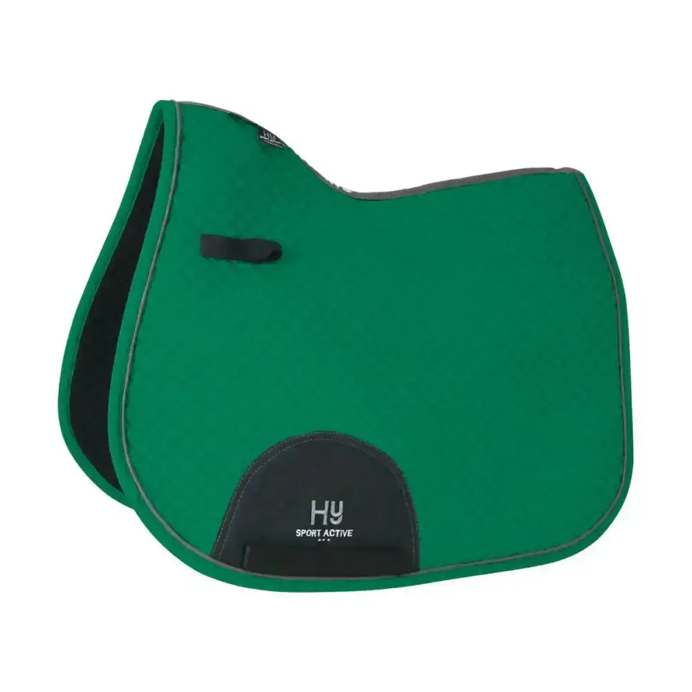 Green hy sport active gp saddle pad with black trim and branded patch classic shaped general purpose saddle pad