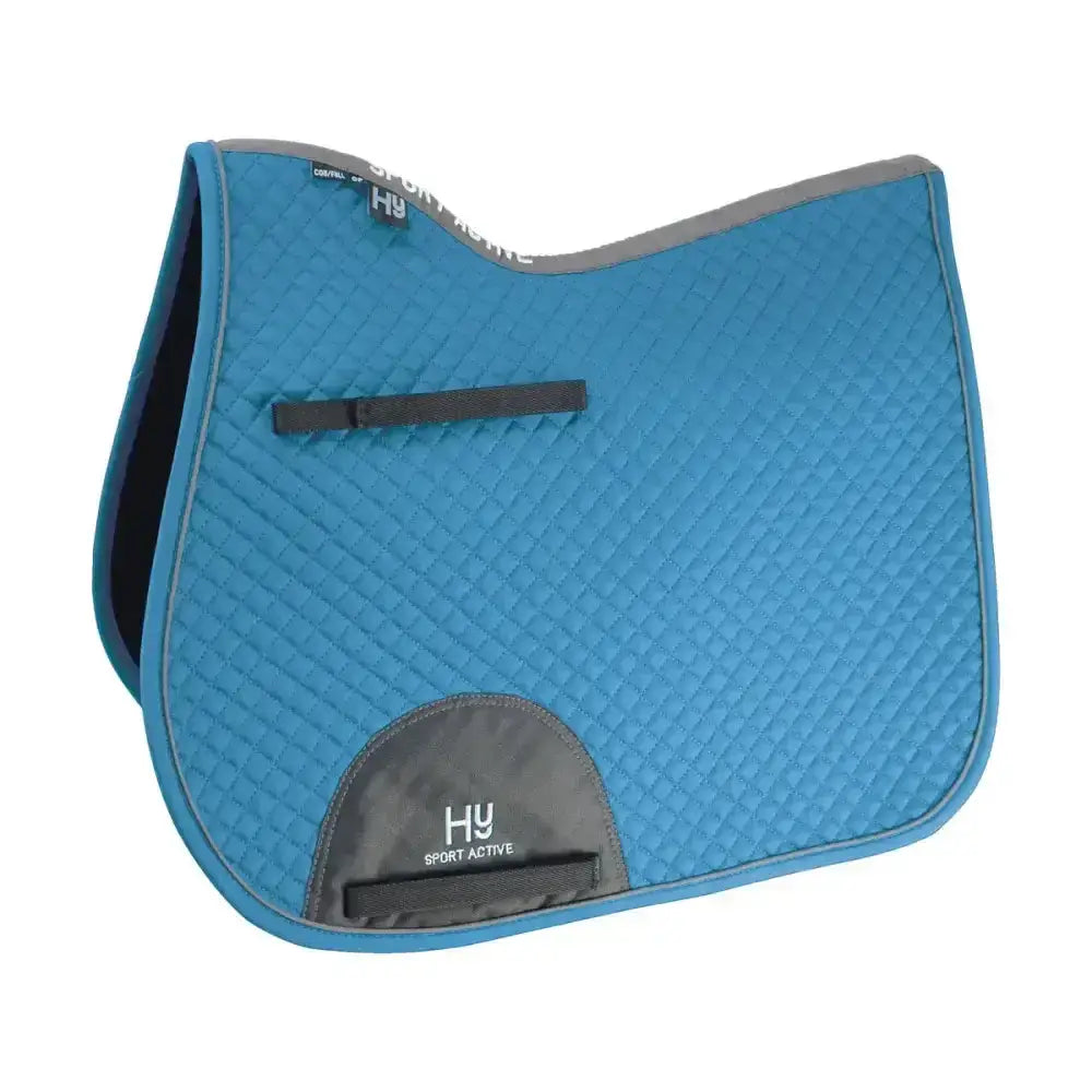 Blue quilted classic shaped general purpose saddle pad with gray trim and hy sport active logo for active gp saddle use