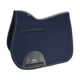 Navy blue hy sport active gp saddle pad with gray trim and logo patch classic shaped general purpose saddle pad