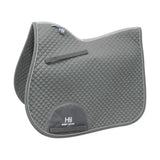 Gray quilted classic shaped general purpose saddle pad with diamond pattern black trim and hy sport active logo patch