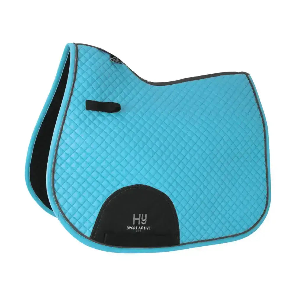 Turquoise quilted classic shaped general purpose saddle pad with black trim and branded patch for active gp saddle use
