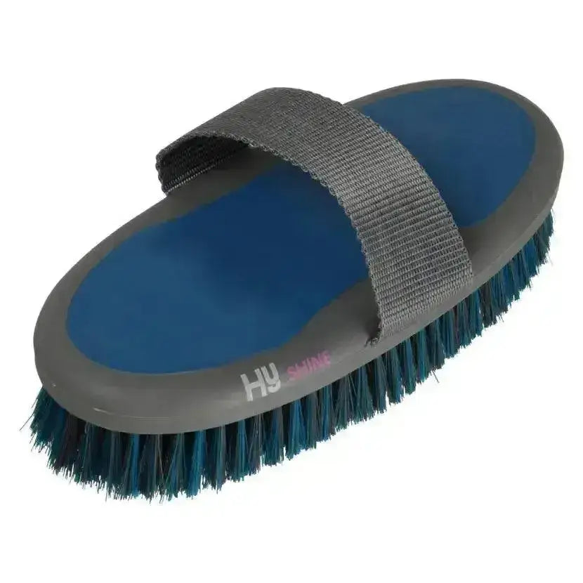 Gray and blue hy sport active groom body brush with dark green bristles for effective groom body brush use