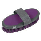 Hy sport active groom body brush in purple and gray with padded strap for easy grooming and comfortable use