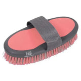 Pink and black hy sport active groom body brush with dense bristles and gray strap for effective grooming