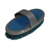 Gray and blue sport active groom body brush with padded strap for easy grip and effective grooming