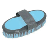 Blue and gray hy sport active groom body brush with padded strap for easy handling and effective grooming