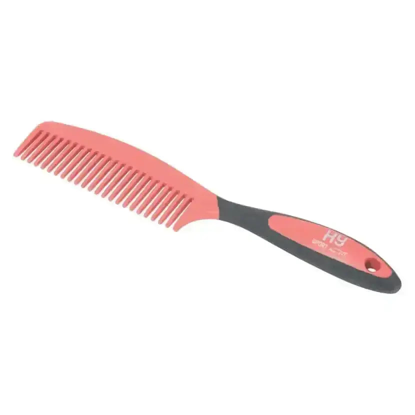 Pink and black plastic active groom comb with ergonomic grip handle for sport active groom and combs hy equestrian use