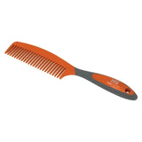 Orange and gray plastic active groom comb with textured grip handle for hy sport active groom equestrian use