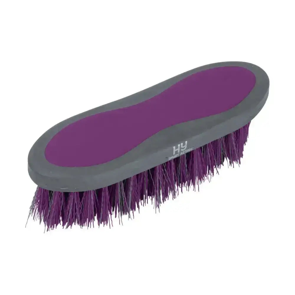 Purple and gray hy sport active groom dandy brush with dense stiff bristles for effective grooming