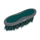 Green bristle dandy brush with gray plastic handle and teal rubber grip for hy sport active groom dandy use