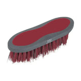 Red and gray active groom dandy brush with dense stiff bristles for effective horse grooming