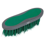 Green dandy brush with gray rubber handle and hy logo perfect for active groom dandy grooming care