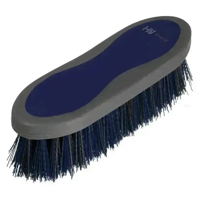 Hy sport active groom dandy brush with blue and gray handle and dense dark bristles for effective grooming