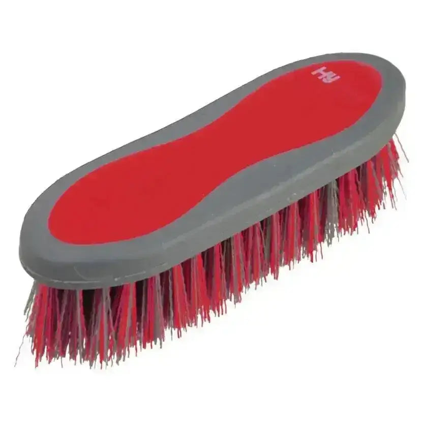 Red and gray hy sport active groom dandy brush with dense multicolored bristles for effective grooming