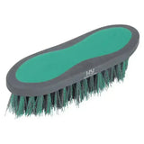 Green and gray Hy Sport active groom dandy brush with dense stiff bristles for effective horse grooming