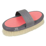 Gray and coral hy sport active groom goat hair body brush with beige bristles for effective grooming
