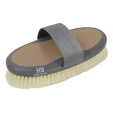 Gray hy sport active groom goat hair body brush with natural bristles and textured strap for easy grip