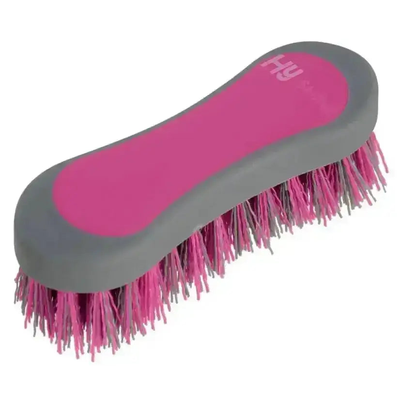 Pink and gray hy sport active groom hoof brush with dense bristles and soft flexible handle for easy grooming