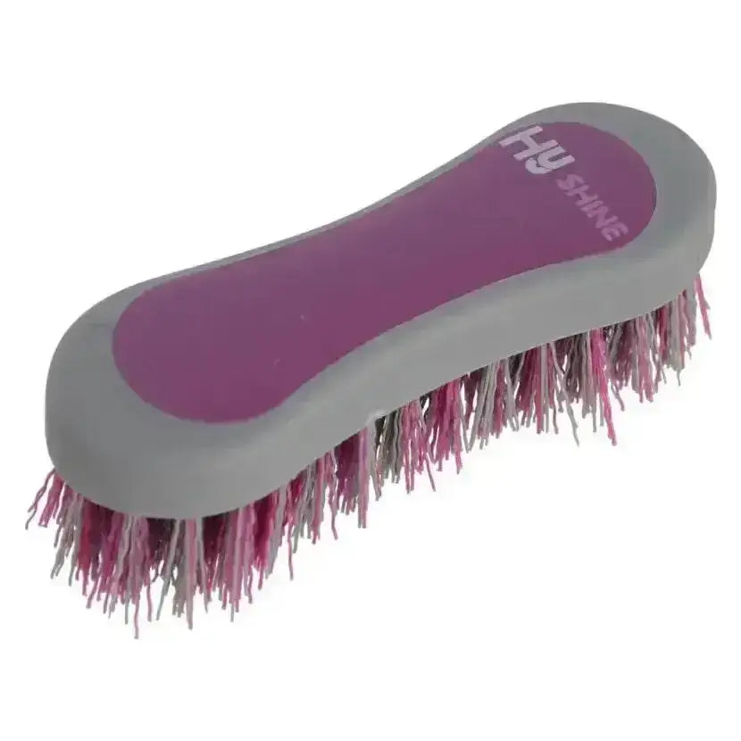 Purple and gray hy sport active groom hoof brush with multicolored bristles for equestrian active groom use