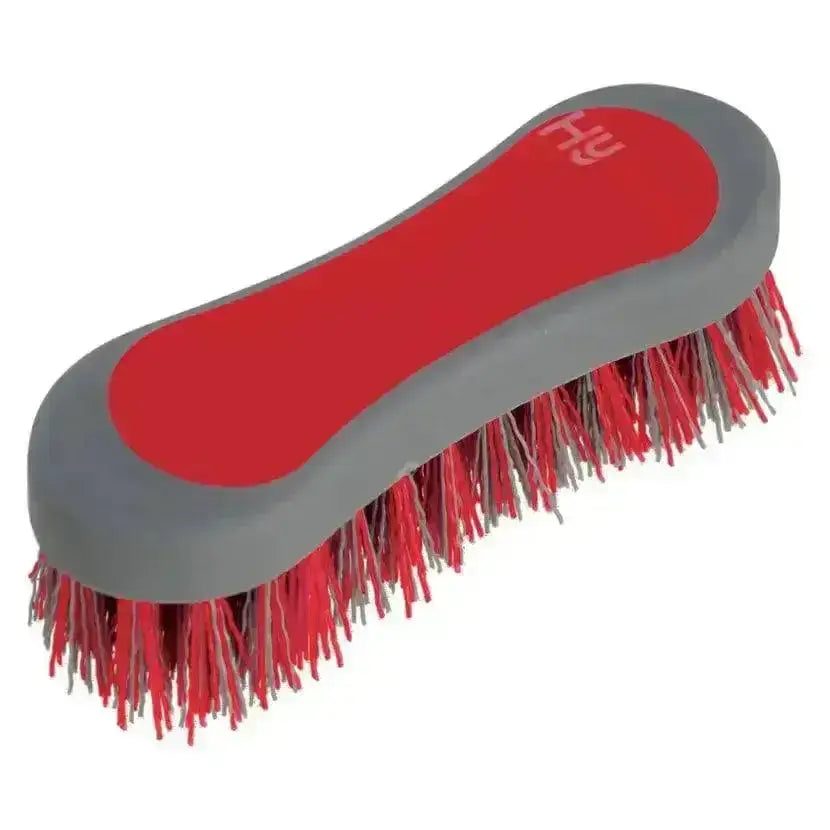 Red and gray hy sport active groom hoof brush with dense flexible bristles for equestrian groom hoof use