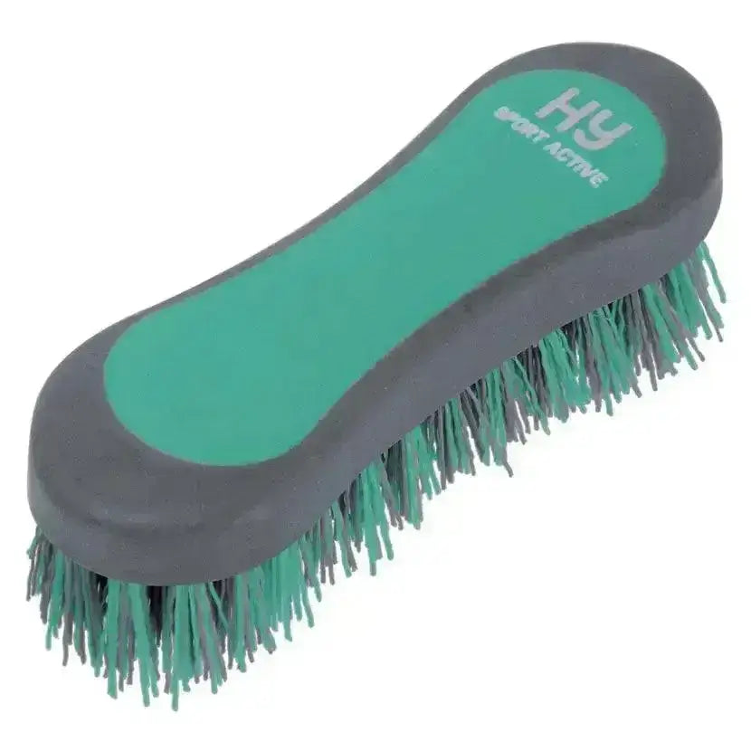 Teal and gray hy sport active groom hoof brush with ergonomic handle and dense bristles for easy cleaning