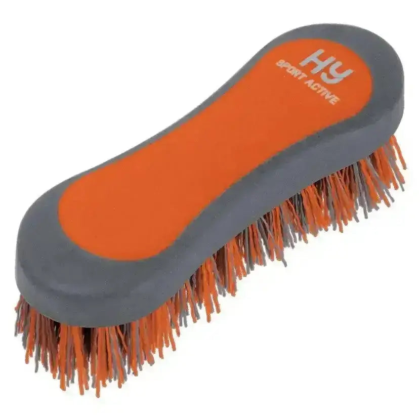Orange and gray hy sport active groom hoof brush with mixed orange and dark bristles for equestrian grooming