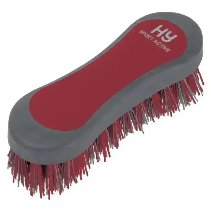 Red and gray hy sport active groom hoof brush with dense dual-colored bristles perfect for equestrian use