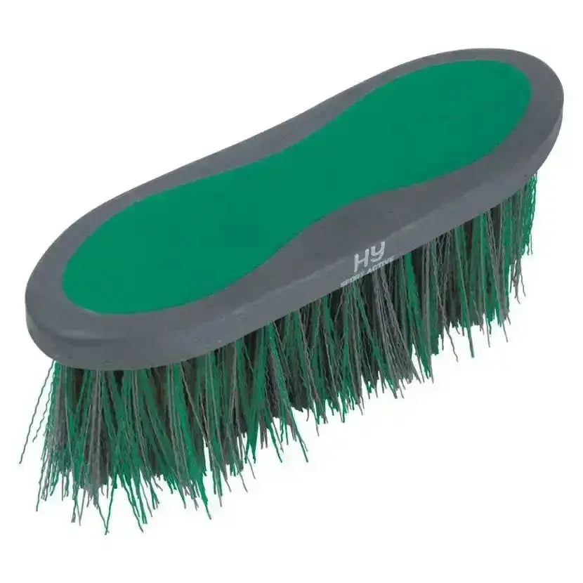 Green and gray hy sport active groom long bristle dandy brush with dense stiff bristles for horses