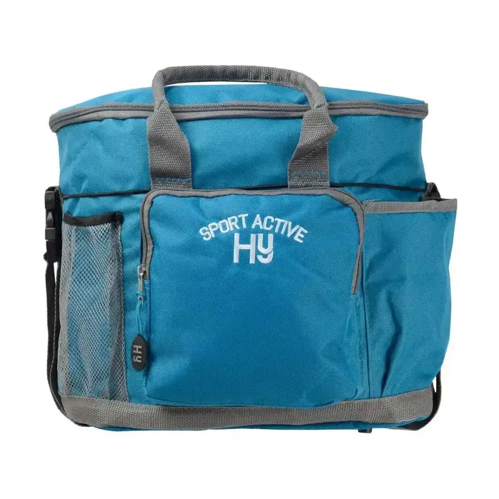 Blue and gray hy sport active grooming bag with mesh side pocket and zipper details for grooming essentials neat and smart colorful use